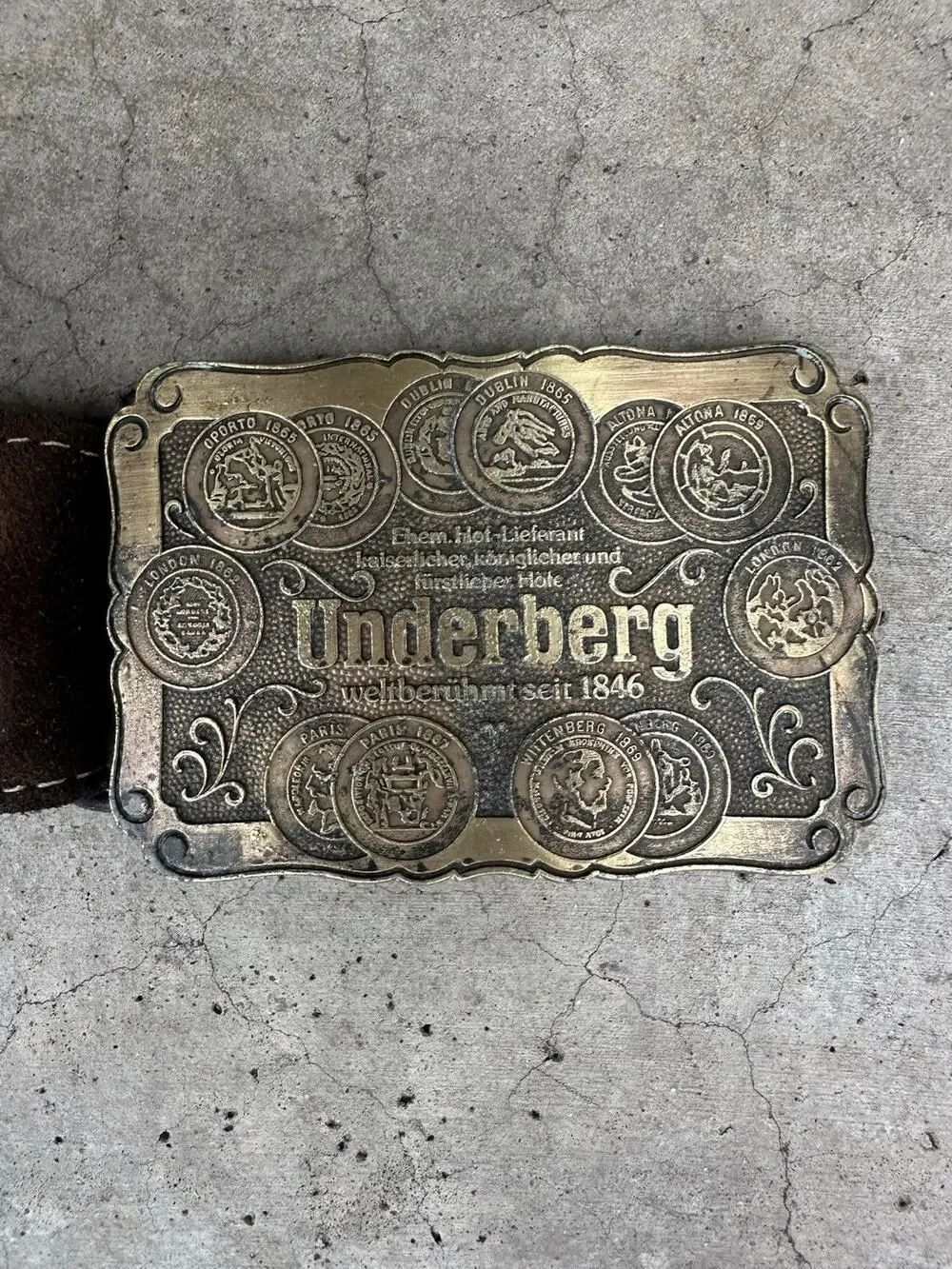 Vintage Underberg Leather Suede Gun Bandolier Cowboy Belt Buckle Bitters VTG 70s